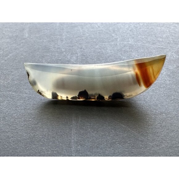 Vintage MONTANA MOSS AGATE Tie Clip Crescent Shaped Yellowstone River Chalcedony - Picture 16 of 16